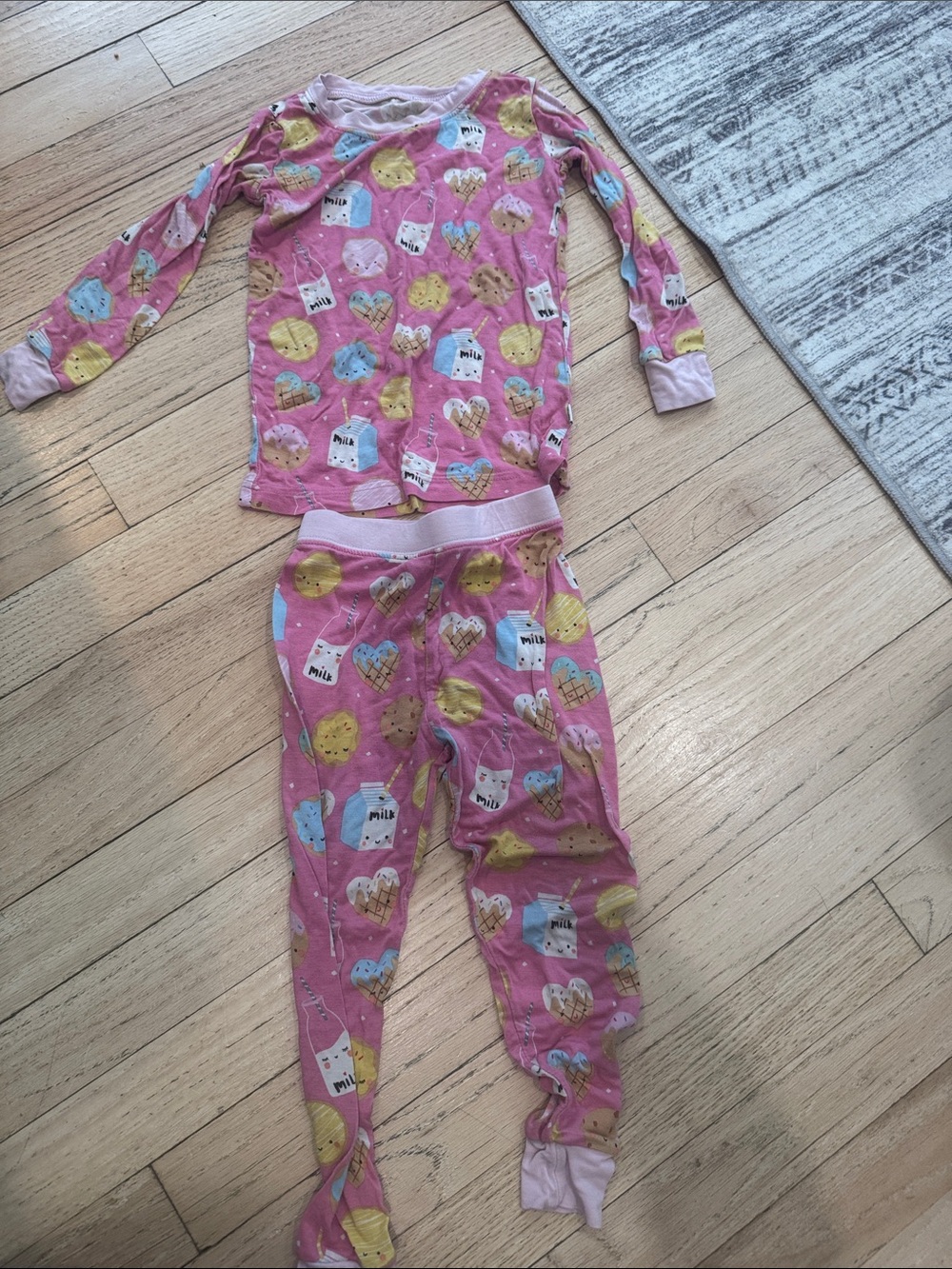 Little Sleepies Pink Heart & Milk Cartoon Pajama Set